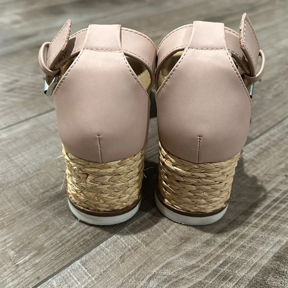 DV Dolce Vita baker wedge sandals, pink w/ straw on wedge, white sole, size 6.5 - Picture 8 of 9
